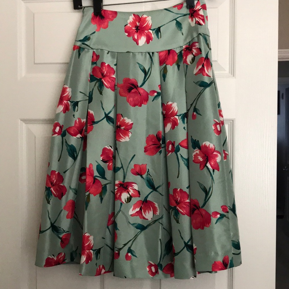 Green and pink floral skirt